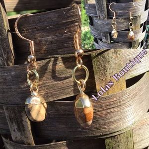 Natural brown swirl agate gold earrings hand made